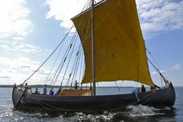 The Viking ship Ottar heads out into the blue and visits several Danish coasts