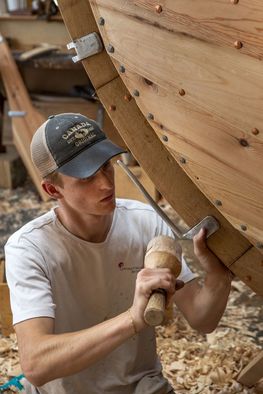 Faroese Tíggjumannafar built in 2024. Photo: Werner Karrasch / Copyright Viking Ship Museum in Roskilde. Faroese Tíggjumannafar built in 2024. Photo: Werner Karrasch / Copyright Viking Ship Museum in Roskilde.