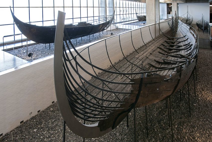 The Skuldelev 1 Viking ship is a ocean-going trading ship from around the year 1030. The ship is on display at the Viking Ship Museum in Roskilde. The Skuldelev 1 Viking ship is a ocean-going trading ship from around the year 1030. The ship is on display at the Viking Ship Museum in Roskilde.