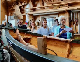 Hjalmar; traditional Faroese rowing and sailing boat built by Hanus Jensen and Pernille Rosendahl, along with apprentice Oscar La Pia. Hanus, a Faroese boatbuilder, was responsible for the construction. Photo: Tríona Sørensen / Viking Ship Museum Hjalmar; traditional Faroese rowing and sailing boat built by Hanus Jensen and Pernille Rosendahl, along with apprentice Oscar La Pia. Hanus, a Faroese boatbuilder, was responsible for the construction. Photo: Tríona Sørensen / Viking Ship Museum